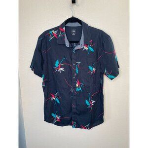 Vans Tailored Fit Mens Floral Button-Up Shirt Medium Blue collared 100% cotton